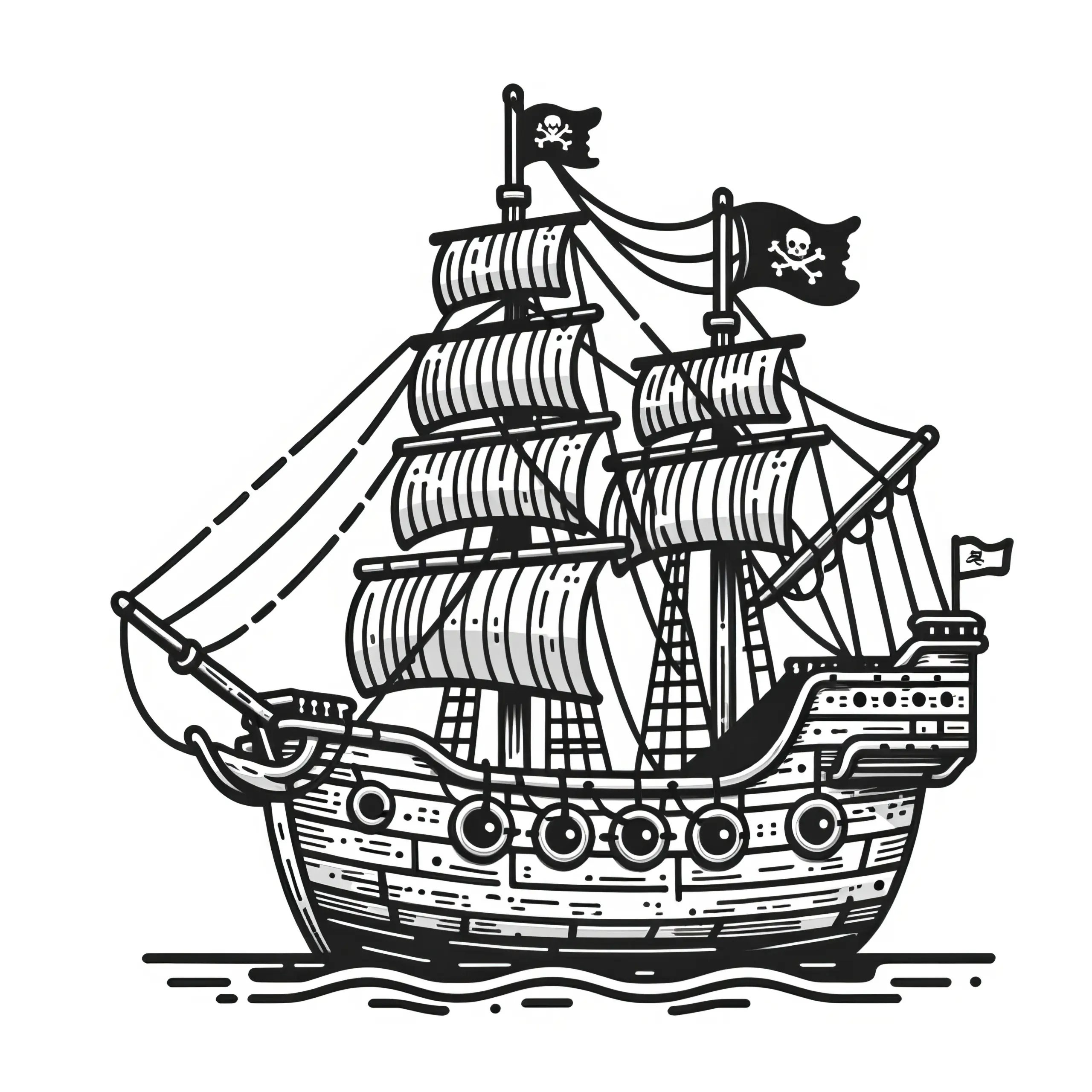 Altes Piraten-Segelschiff: Kostenlose Malvorlage zum Herunterladen (Ausmalbild)