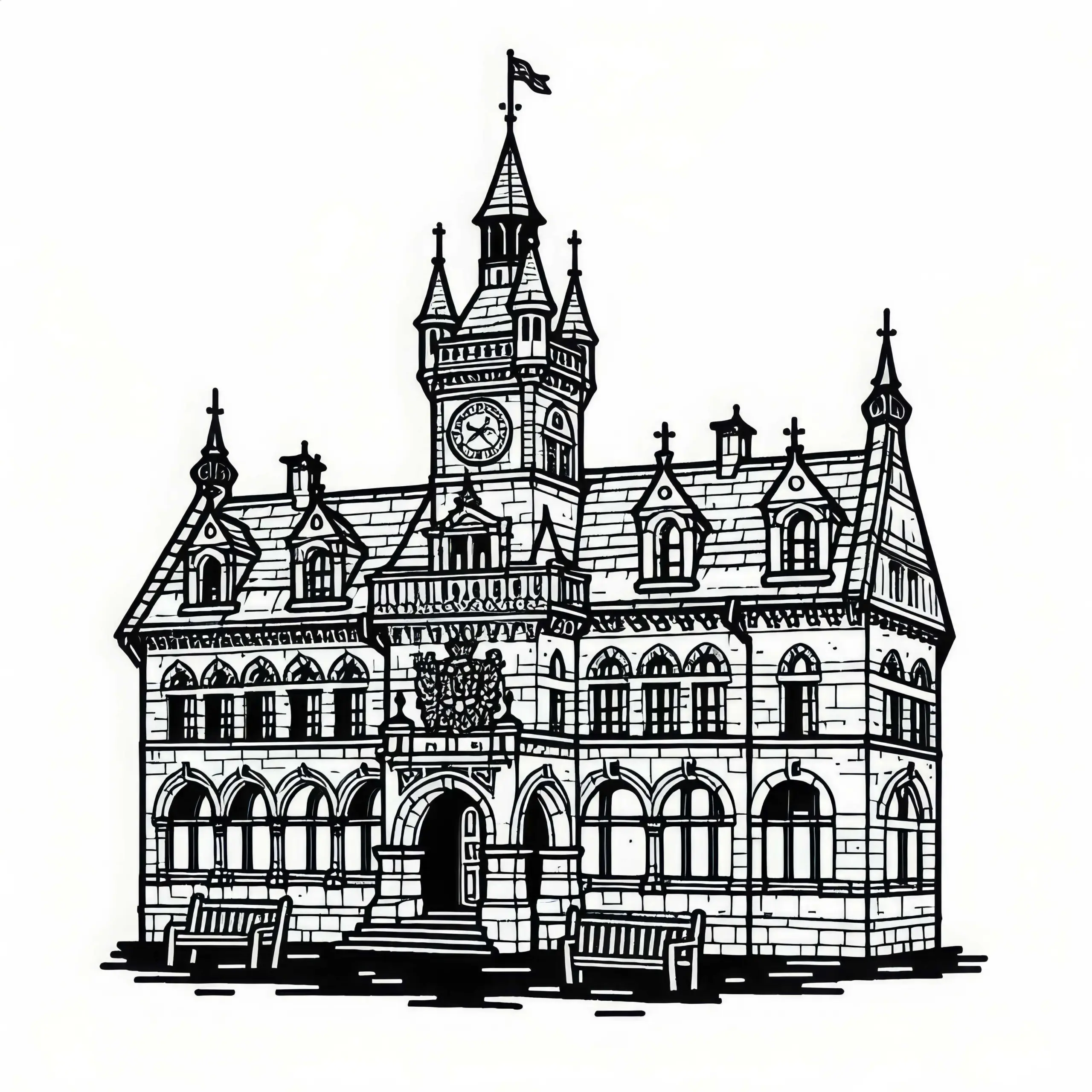 Altes Rathaus Malvorlage Kostenlos (Ausmalbild)