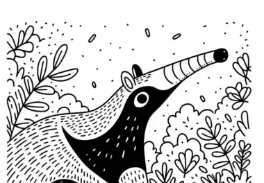 Ameisenbär hebt Schnauze in die Luft – Ausmalbild einfach gratis