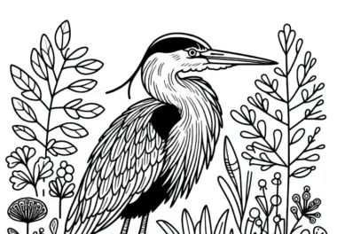 Amerikanischer Reiher: Ausmalbild eines Great Blue Heron aus Nordamerika kostenlos herunterladen