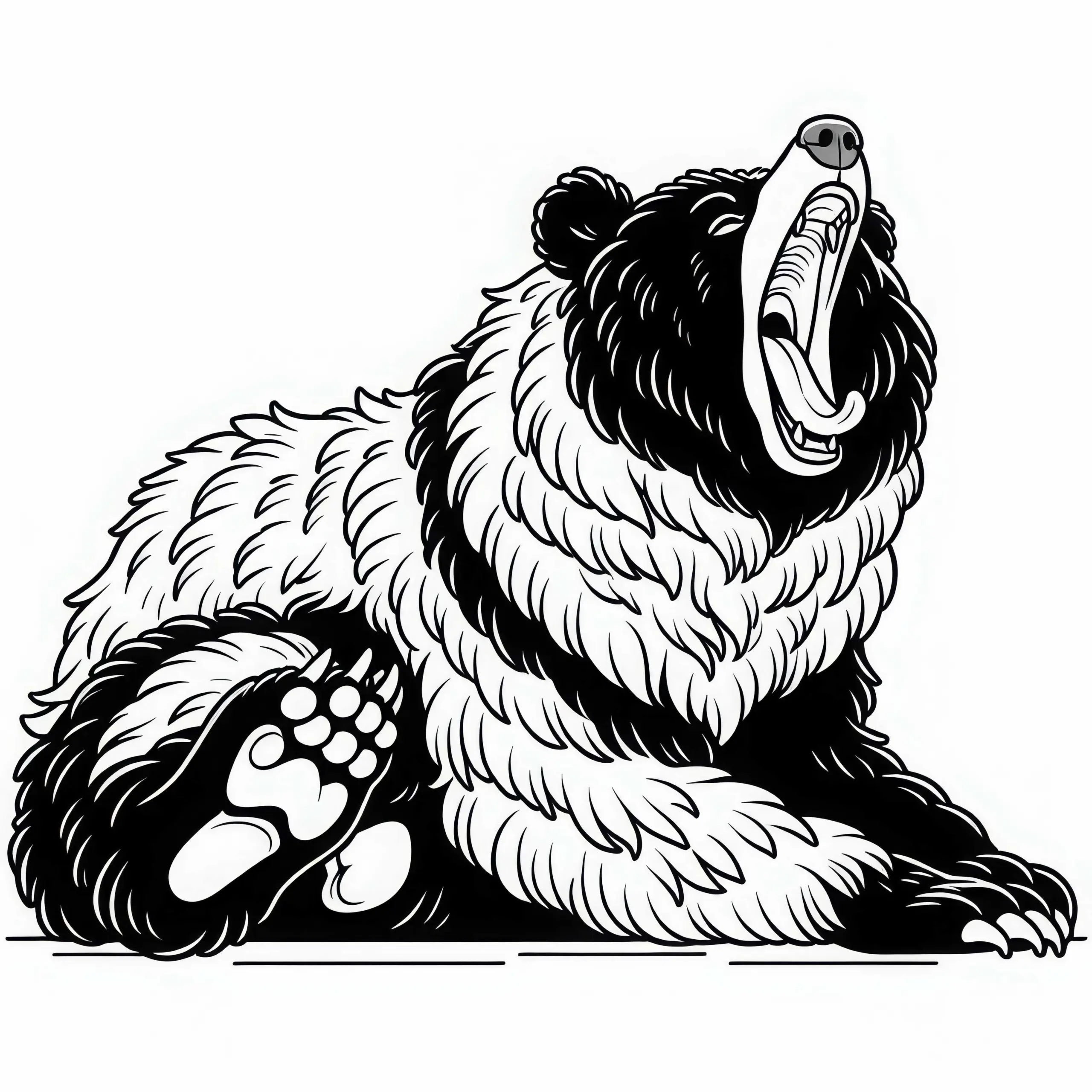 Amerikanischer Schwarzbär gähnt nach Winterschlaf: Malvorlage gratis (Ausmalbild)