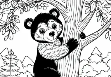 Amerikanischer Schwarzbär klettert auf Baum – Malvorlage gratis