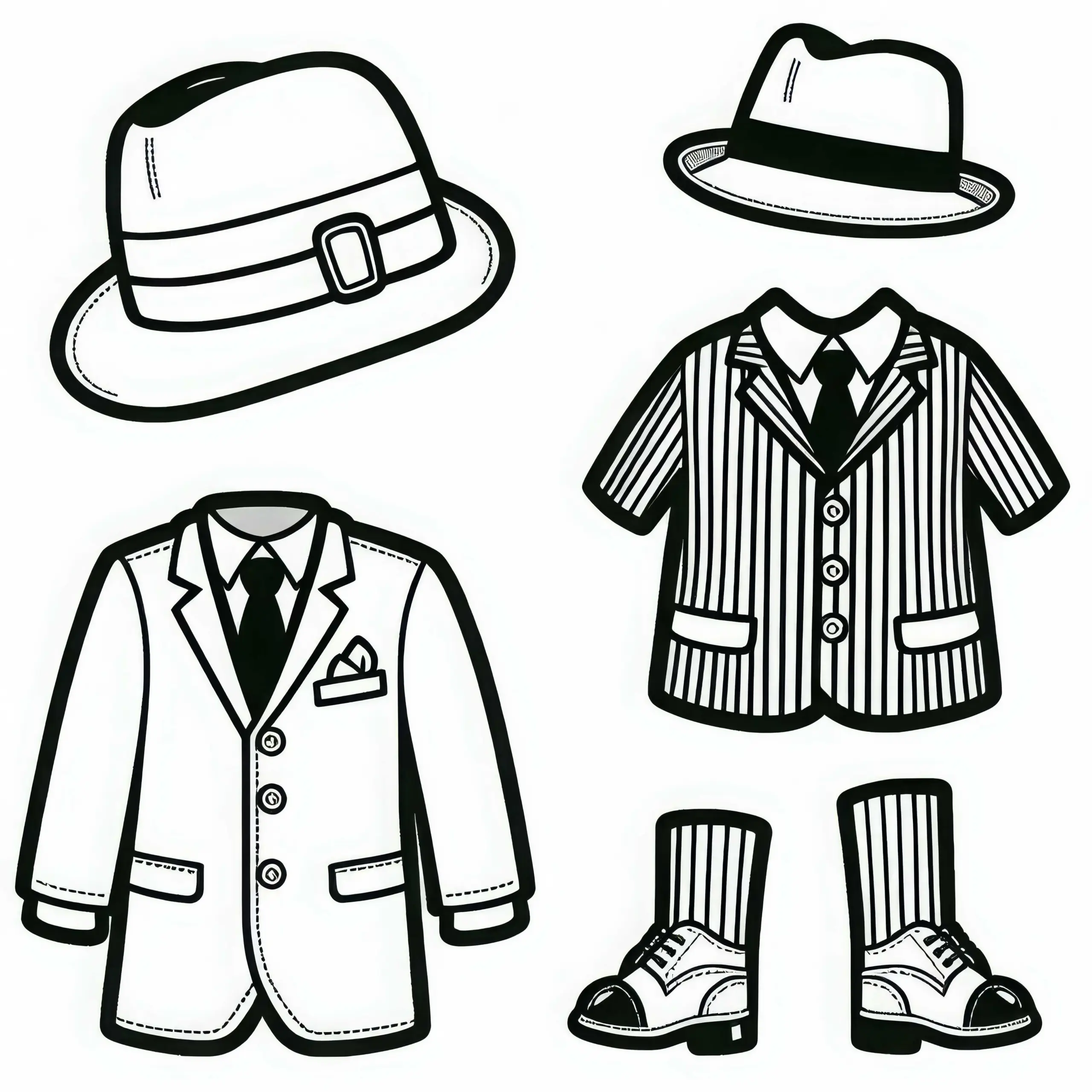 Anzug mit Hut eines Gangsters Malvorlage Kostenlos (Ausmalbild)