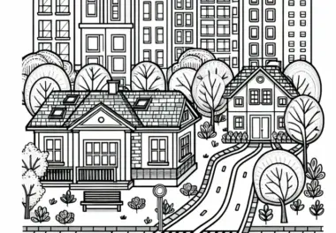 Ausmalbild eines Apartmentkomplexes – Kostenlos herunterladen