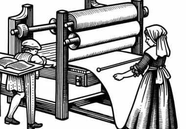 Arbeit an der Druckerpresse – Malvorlage Buchdruck Kostenlos