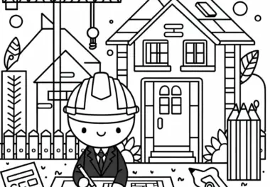 Ausmalbild von einem Architekten auf der Baustelle – Kostenlos und Einfach