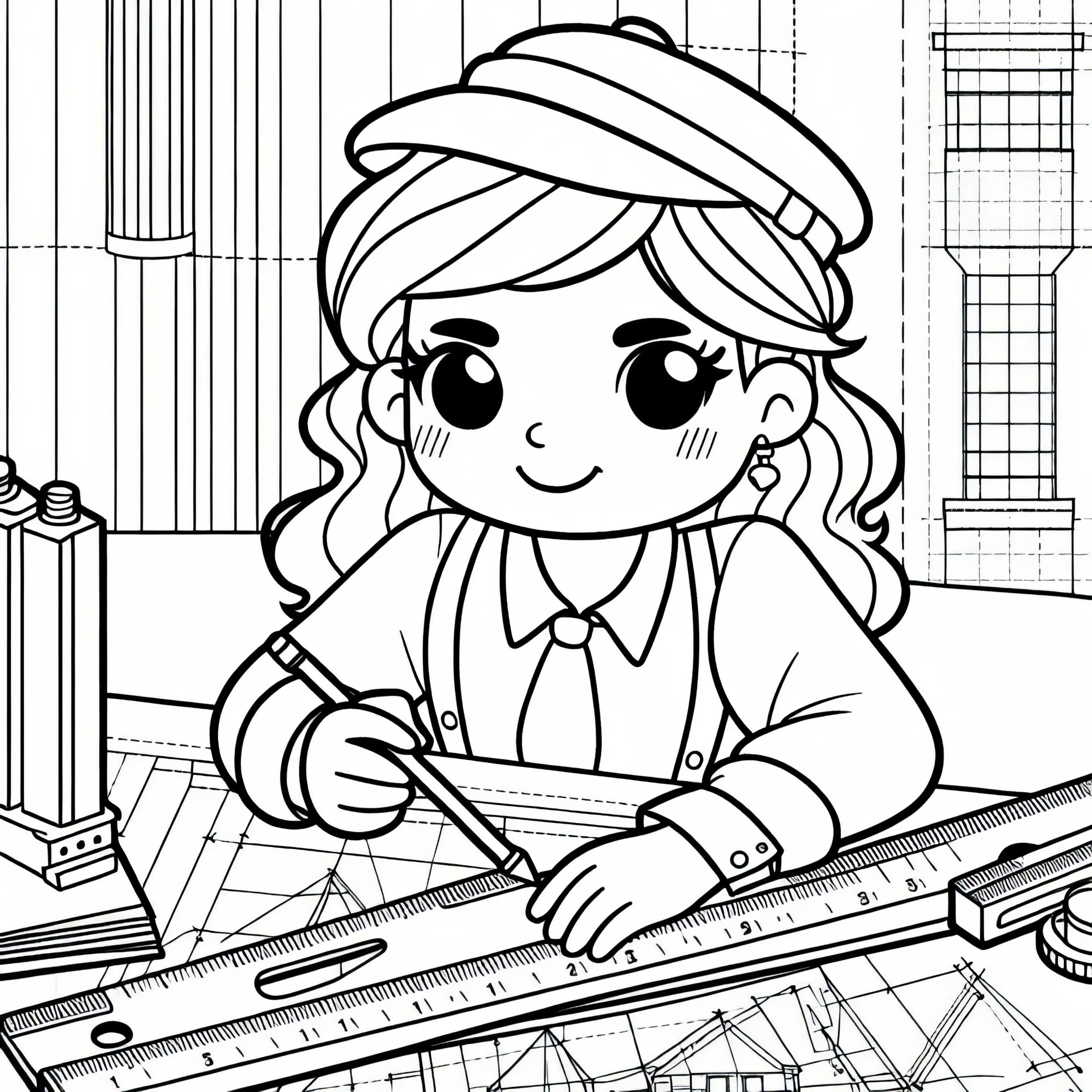 Ausmalbild für Architektinnen: Korrigierte Skizzen als kostenlose Malvorlage