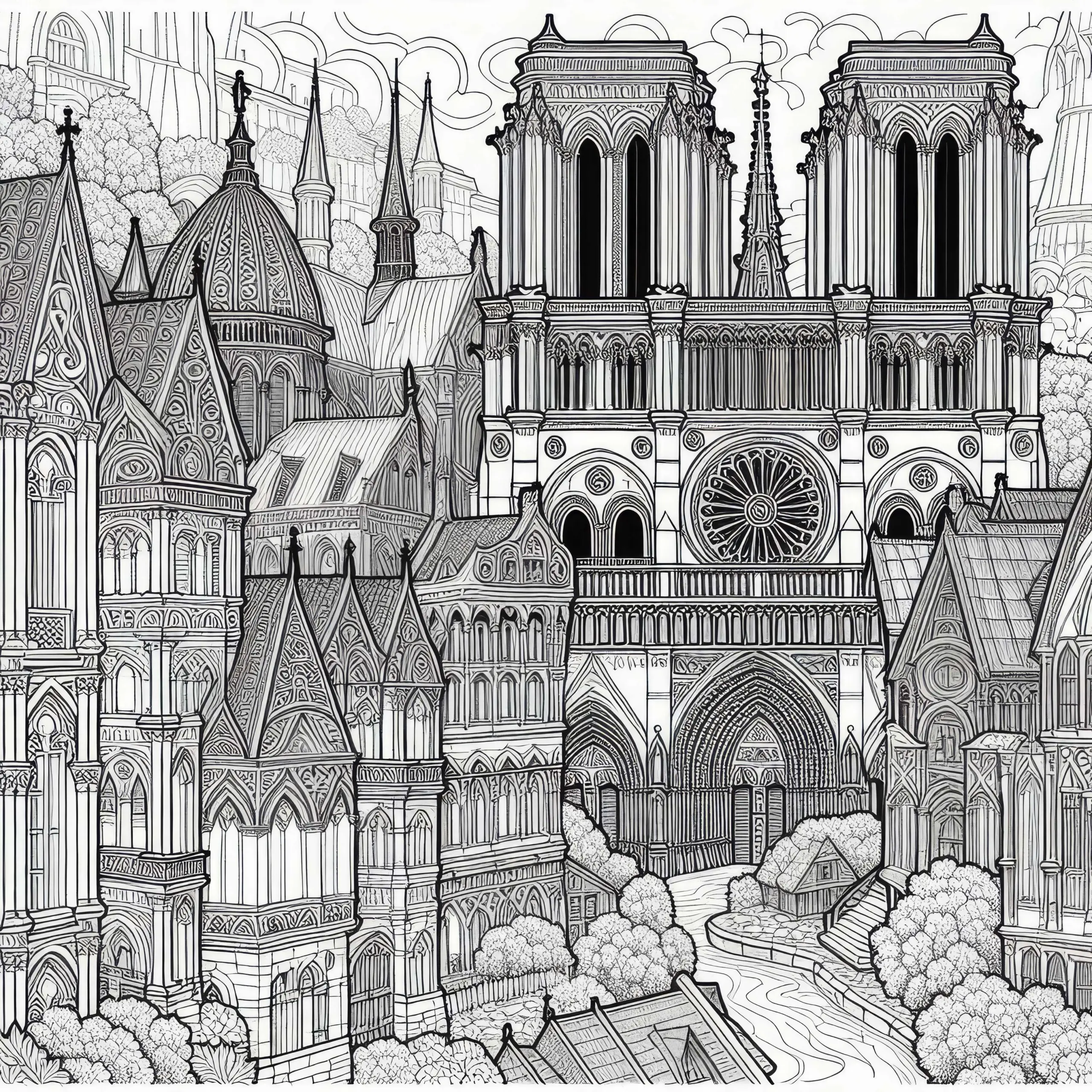 Architekturansicht Dom Altstadt Ausmalbild für Erwachsene Gratis