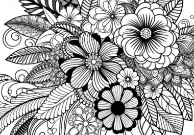 Arrangement aus Blumen – Ausmalbild für Erwachsene kostenlos