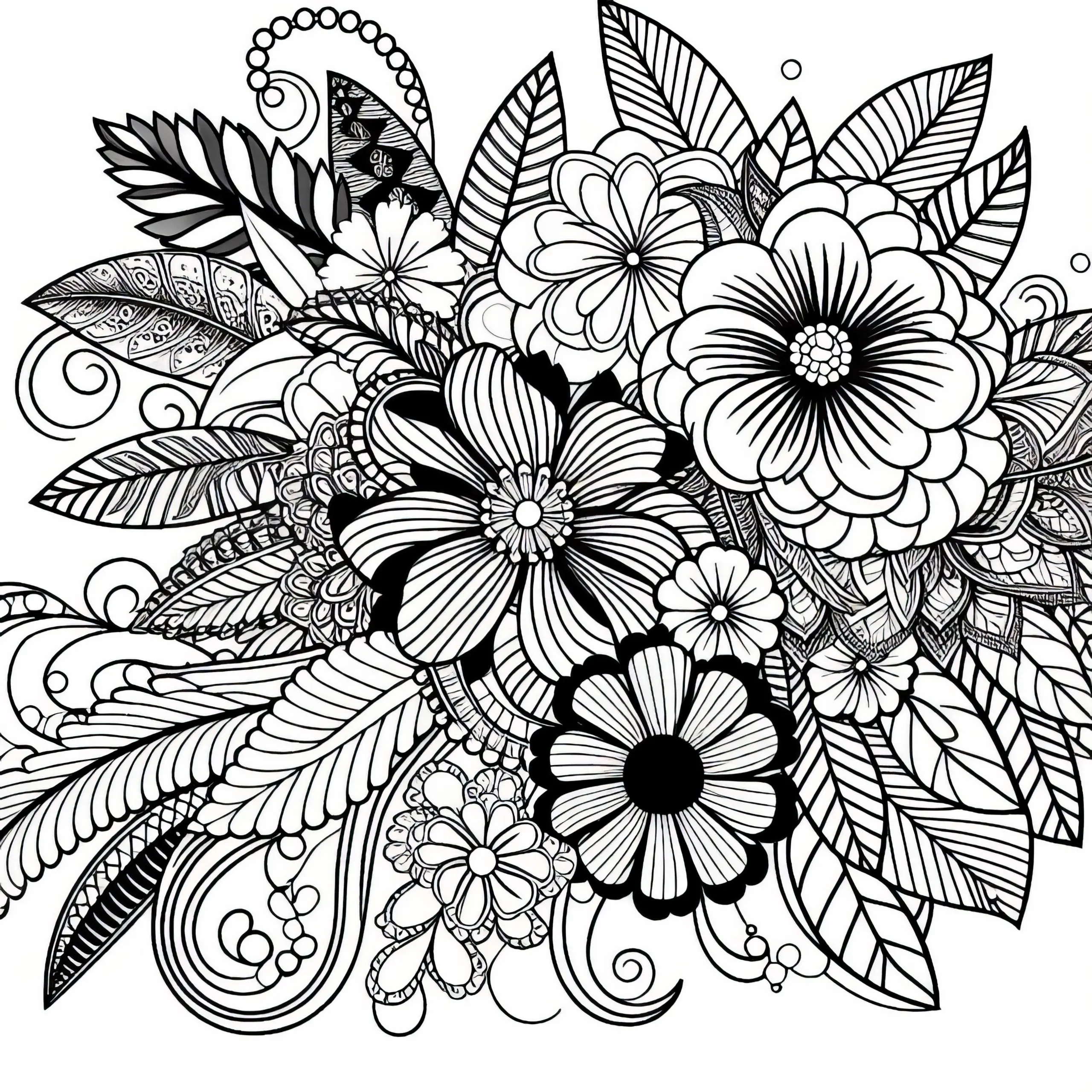 Arrangement aus Blumen – Ausmalbild für Erwachsene kostenlos