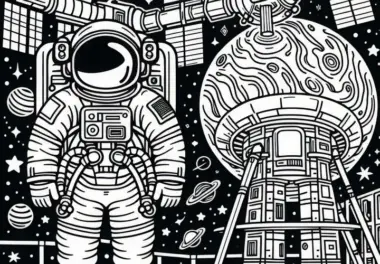 Astronaut auf Raumstation Ausmalbild gratis