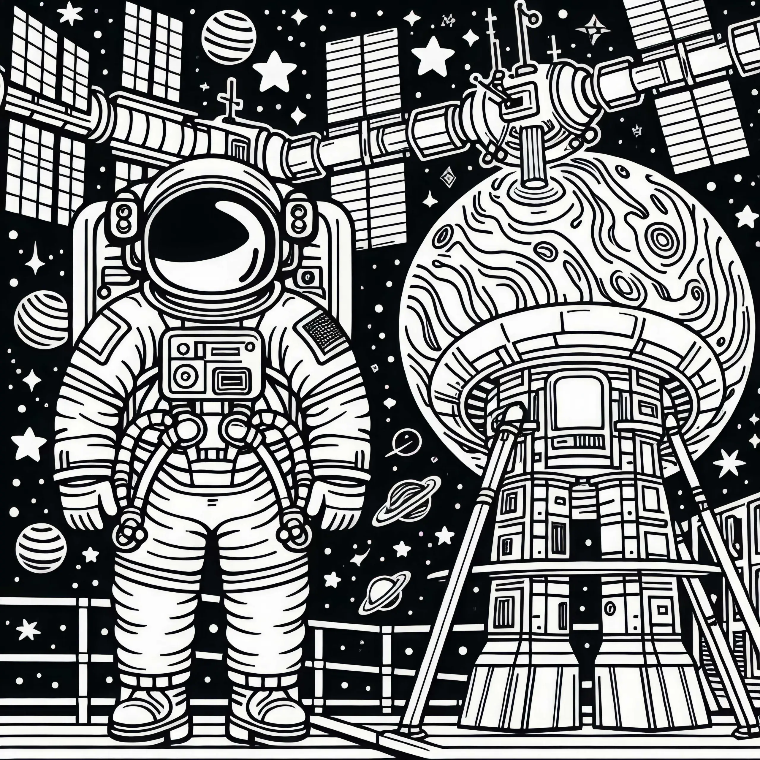 Astronaut auf Raumstation Ausmalbild gratis
