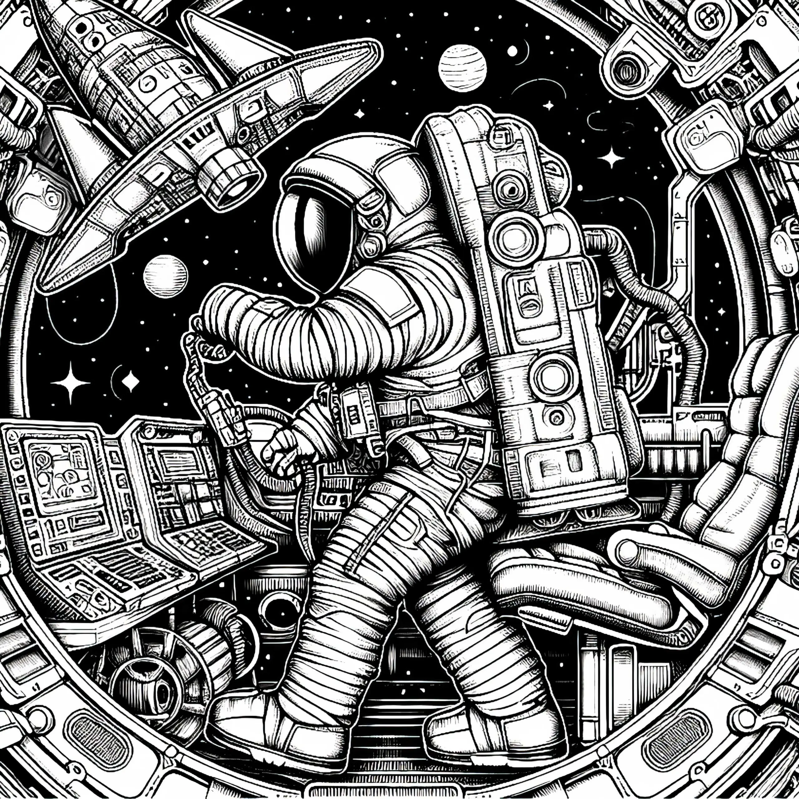 Astronaut im Spaceshuttle Malvorlage Kostenlos (Ausmalbild)