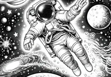Astronaut im Weltall Ausmalbild Gratis