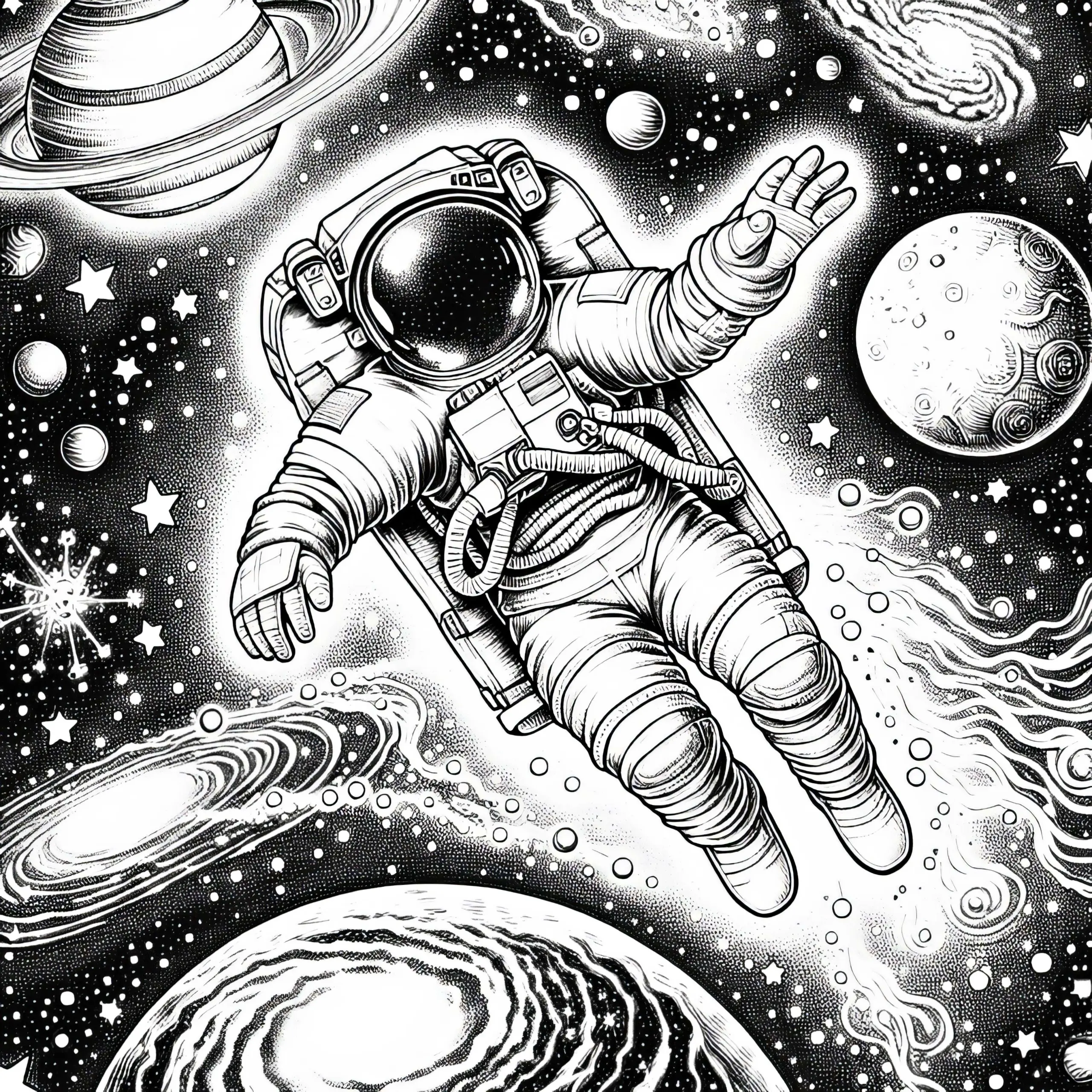 Astronaut im Weltall Ausmalbild Gratis