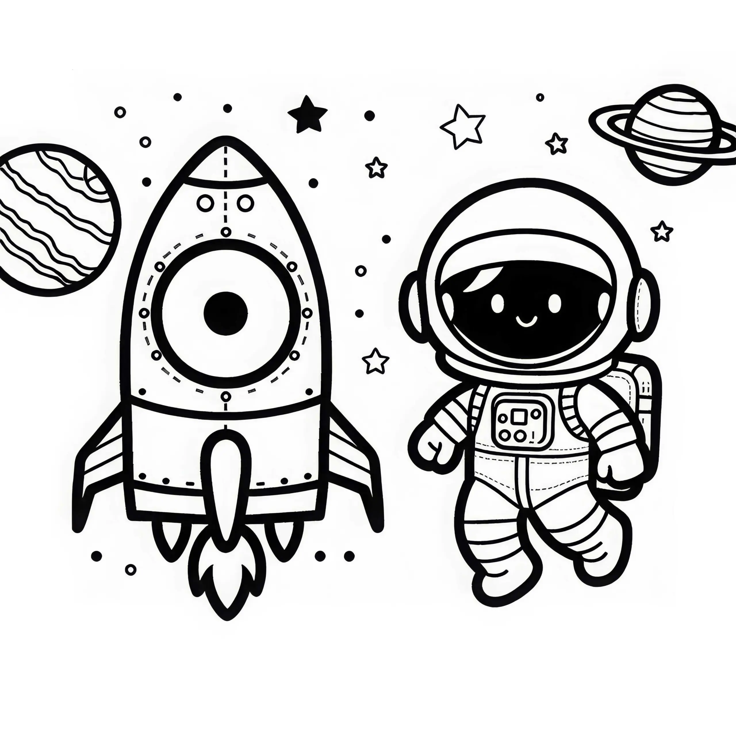 Astronaut mit Rakete – Ausmalbild einfach kostenlos
