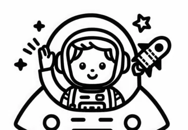 Astronaut winkt aus Rakete – Ausmalbild für Jungs ab drei gratis