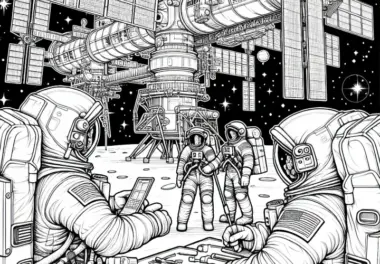 Astronauten bei der Arbeit – Ausmalbild Detailreich Kostenlos