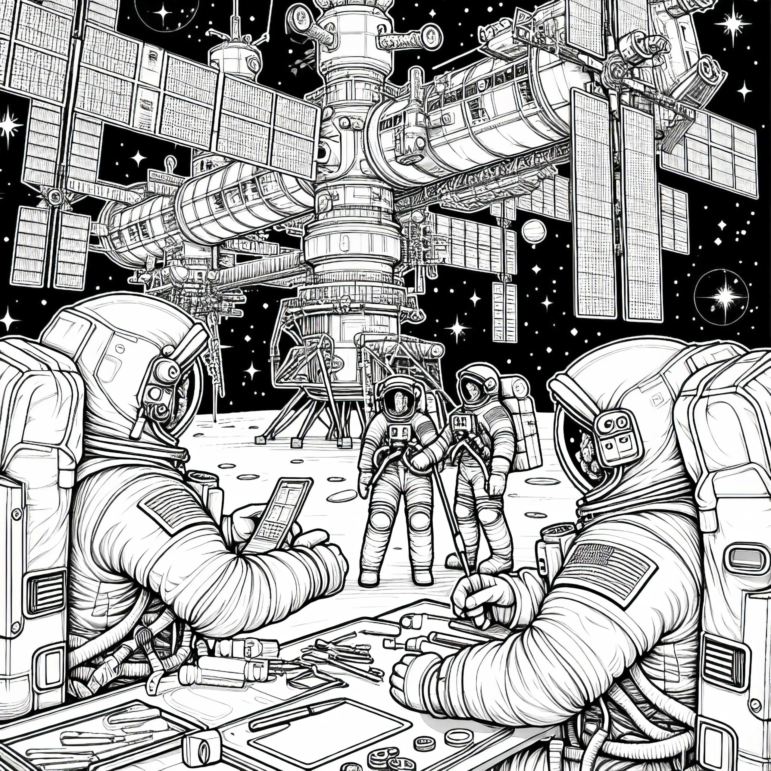 Astronauten bei der Arbeit – Ausmalbild Detailreich Kostenlos
