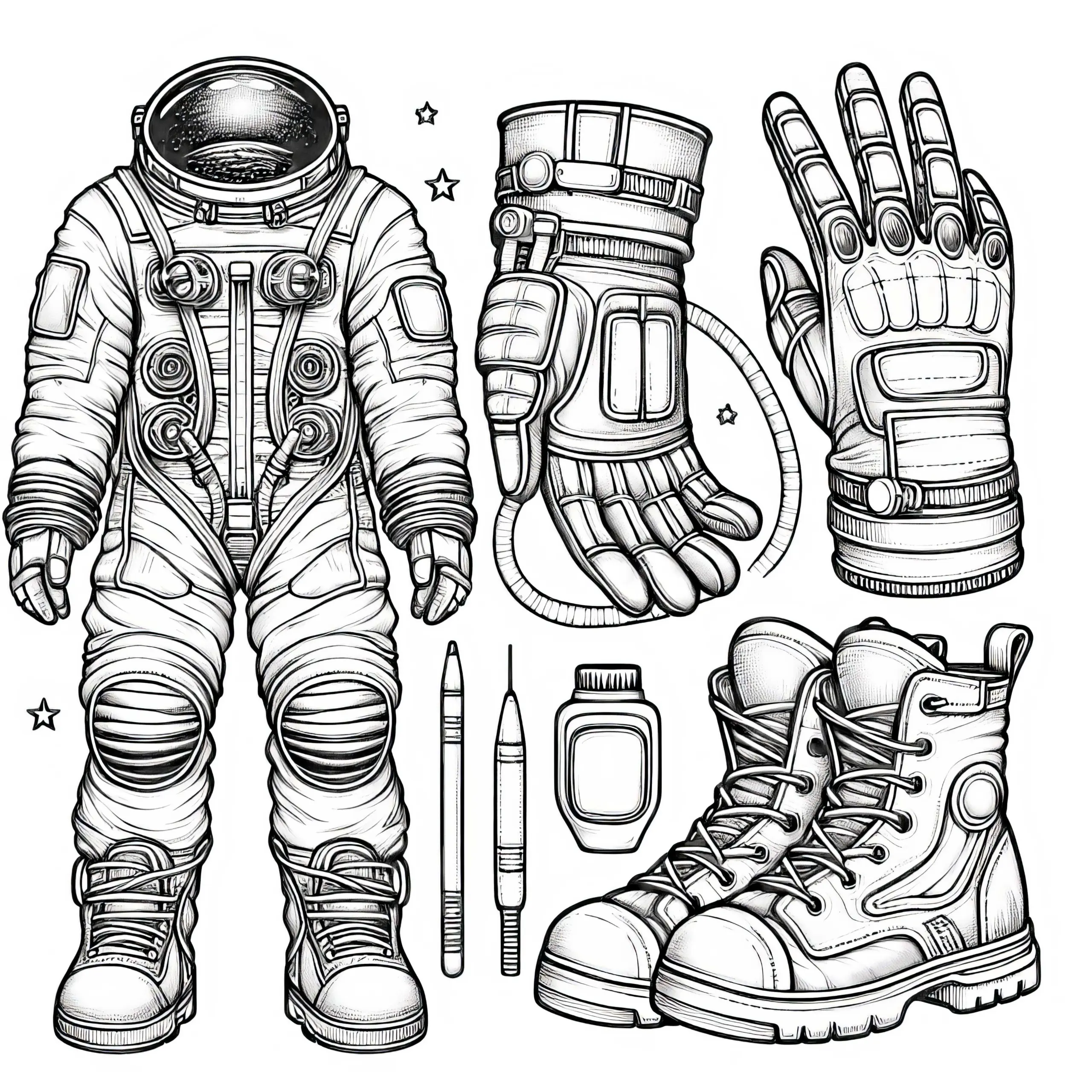 Astronautenhandschuhe und Astronautenstiefel Ausmalbild für Kinder – Detailreich und Kostenlos