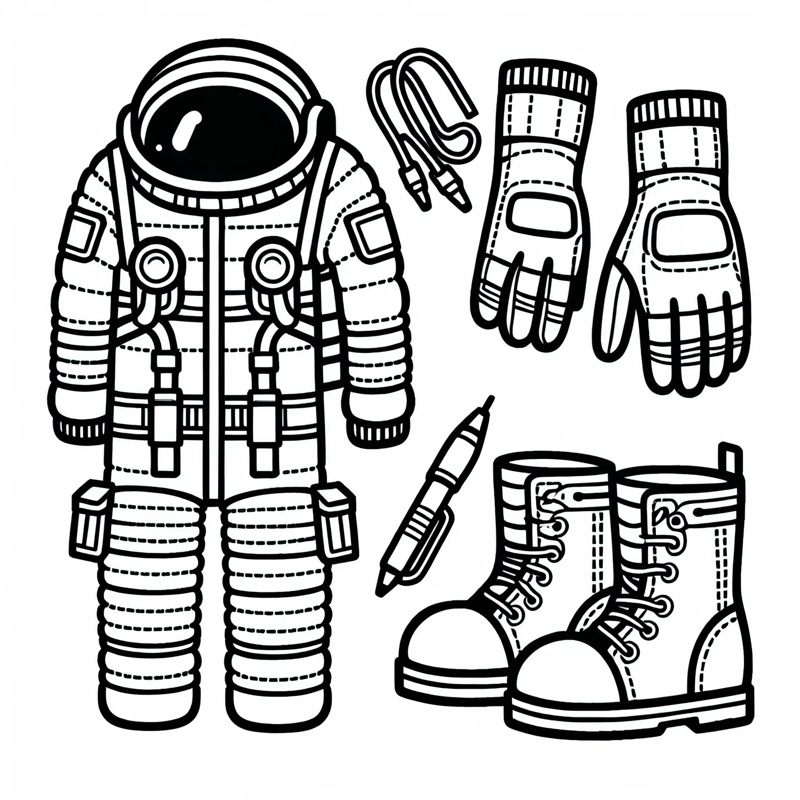 Astronautenhandschuhe und Astronautenstiefel – Malvorlage einfach kostenlos (Ausmalbild)