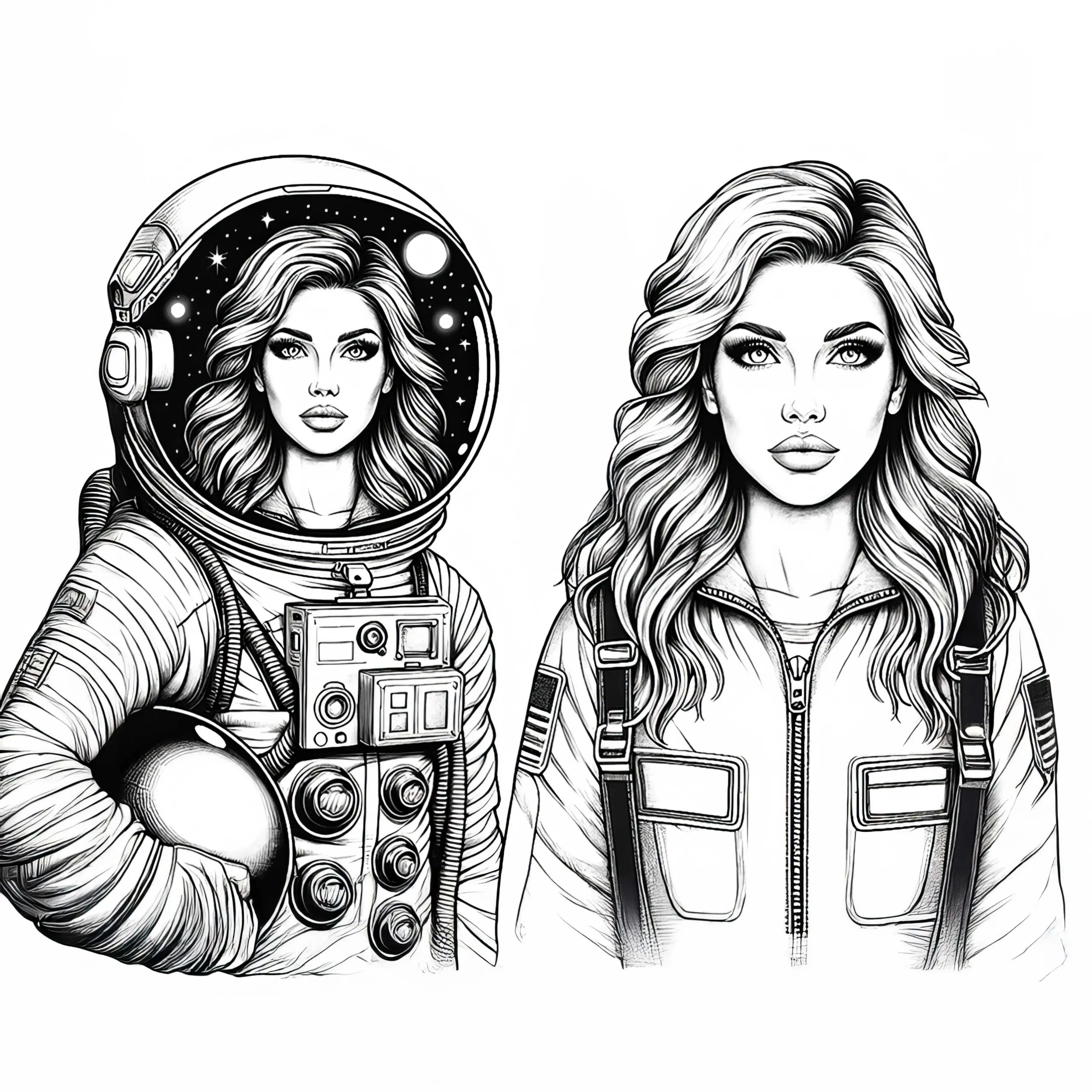 Astronautin Malvorlage Detailreich Gratis (Ausmalbild)