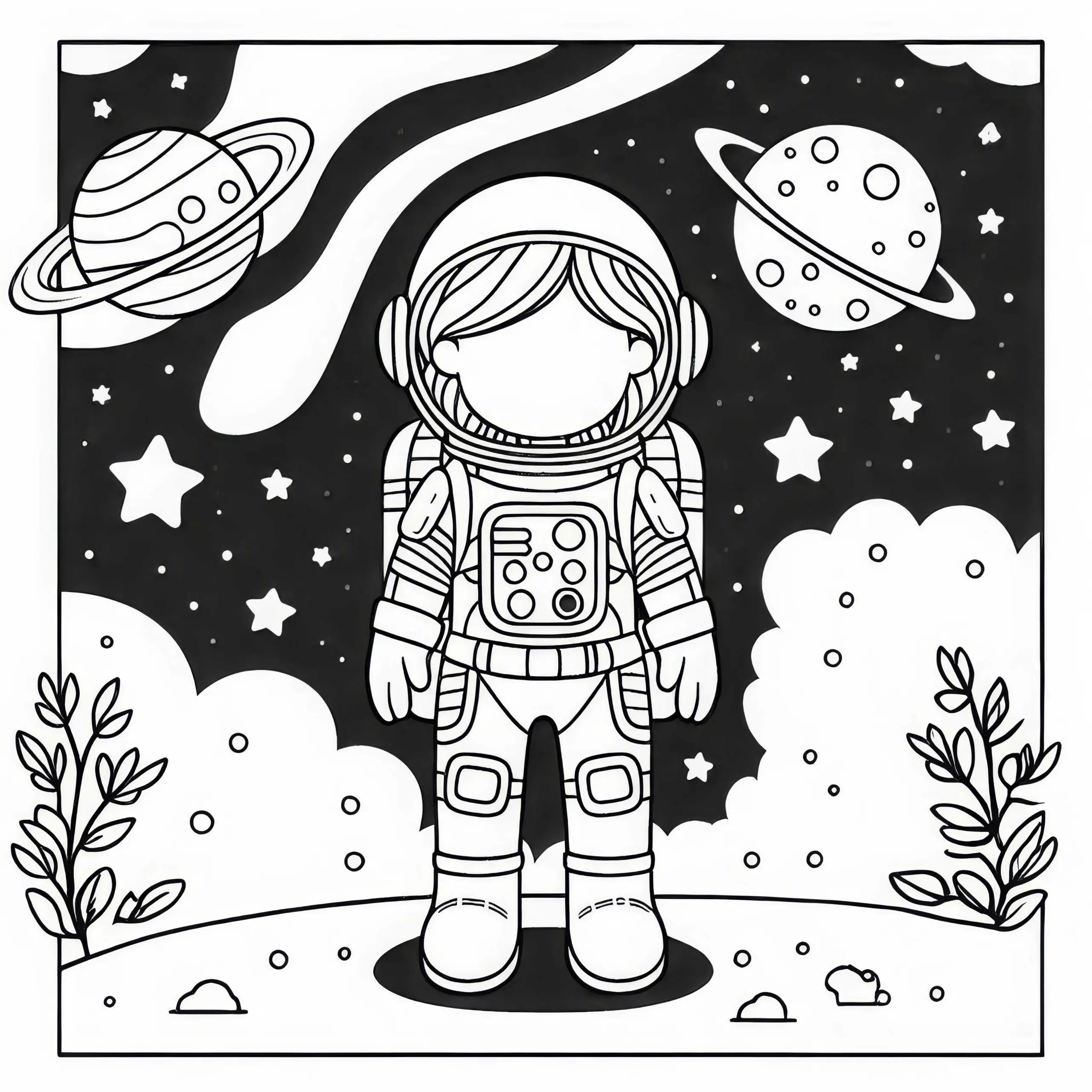 Astronautin Malvorlage Einfach Kostenlos (Ausmalbild)