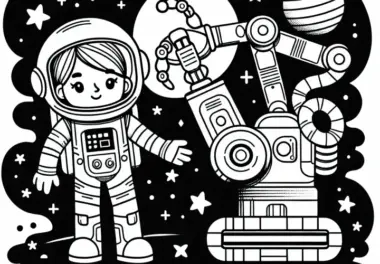 Astronautin und Roboter Ausmalbild Einfach Gratis