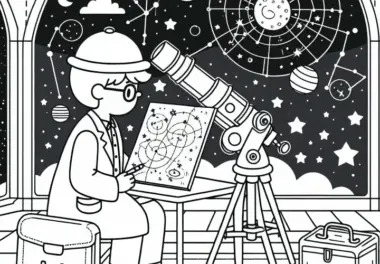 Astronom studiert Sternenkarten – Ausmalbild einfach kostenlos