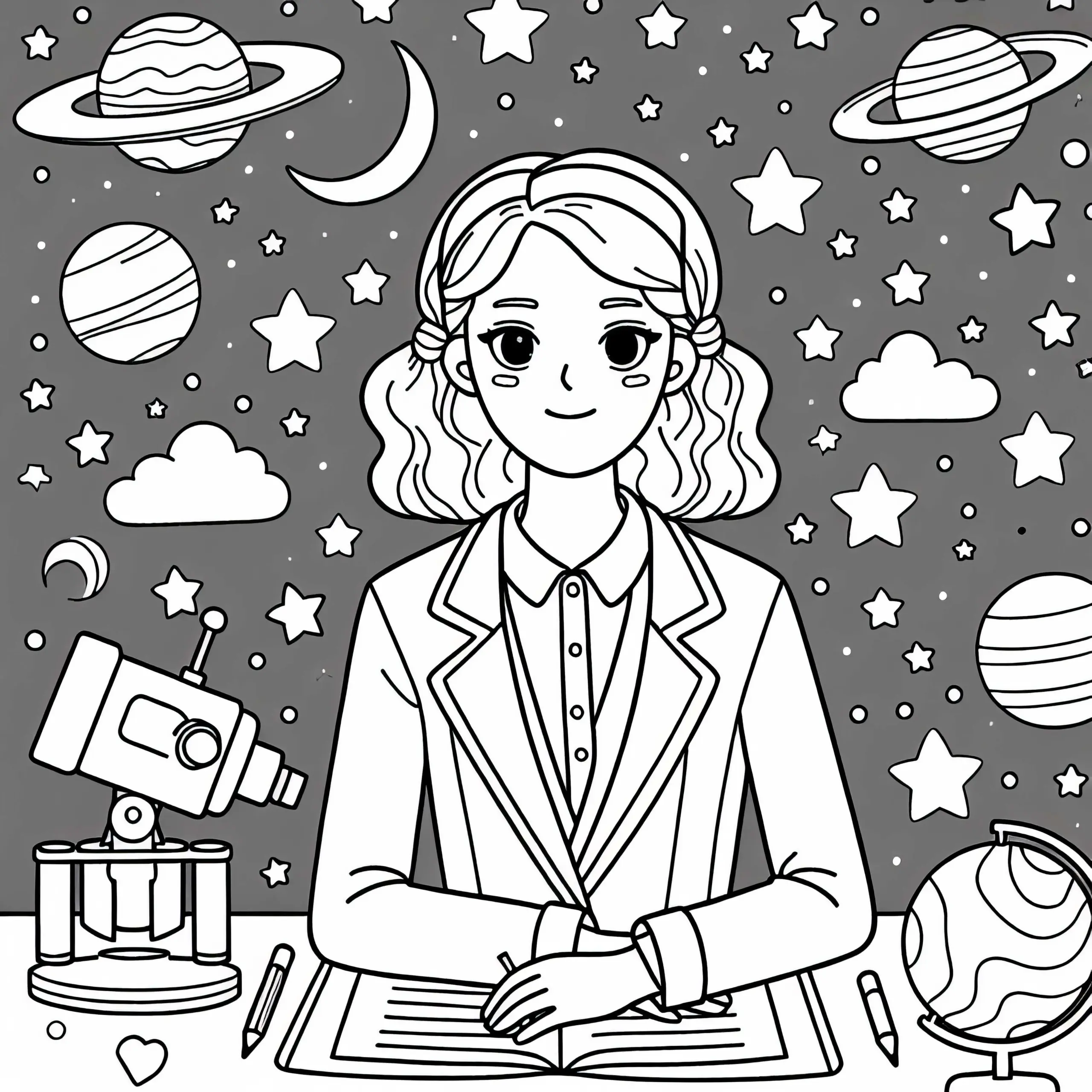 Astronomin Malvorlage Gratis Download (Ausmalbild)