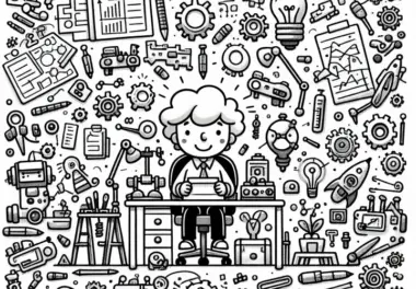 Atelier eines Erfinders – Ausmalbild und Wimmelbild Kostenlos