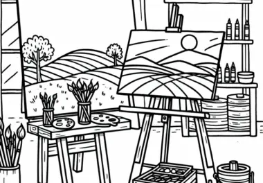 Atelier eines Malers – Ausmalbild kostenlos