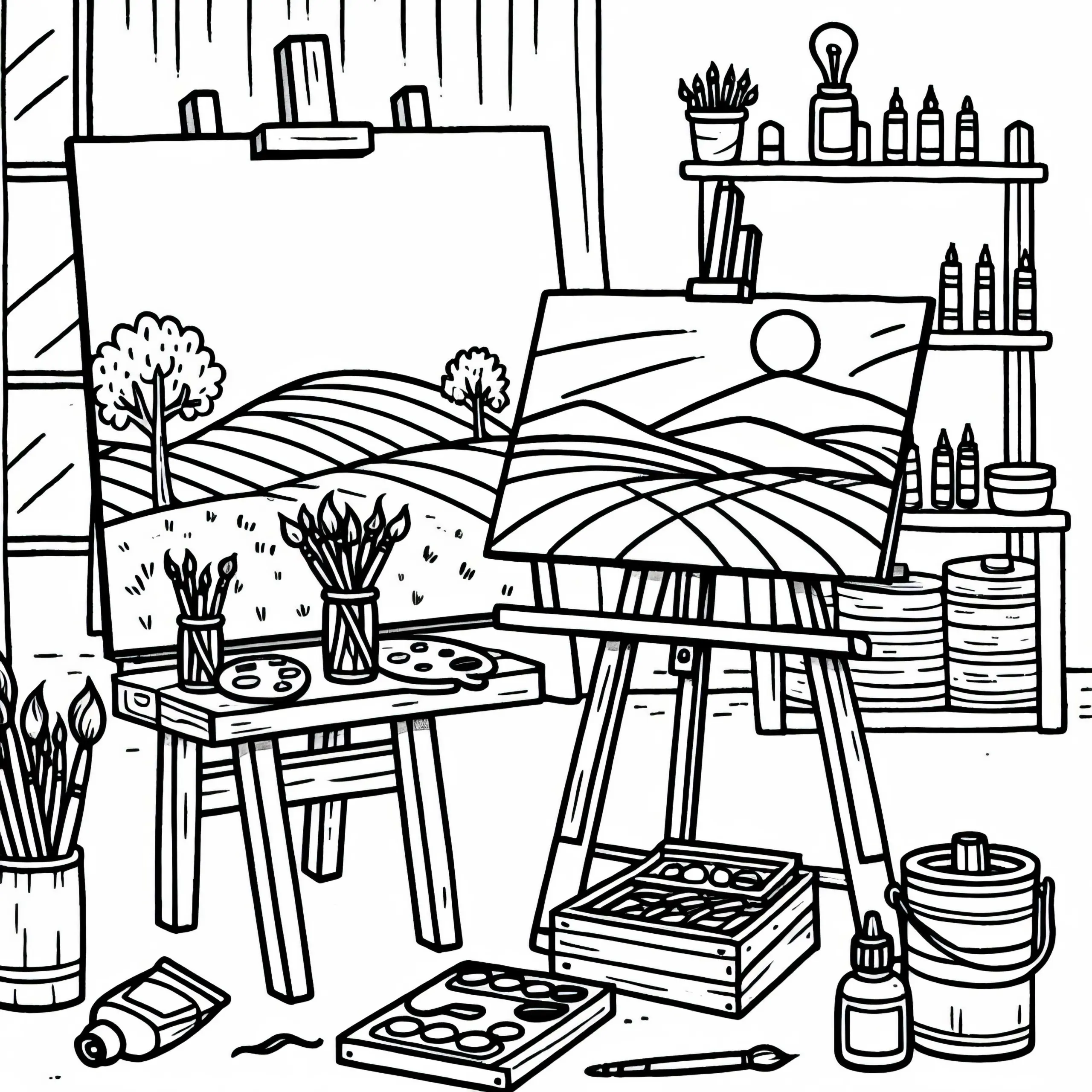 Atelier eines Malers – Ausmalbild kostenlos
