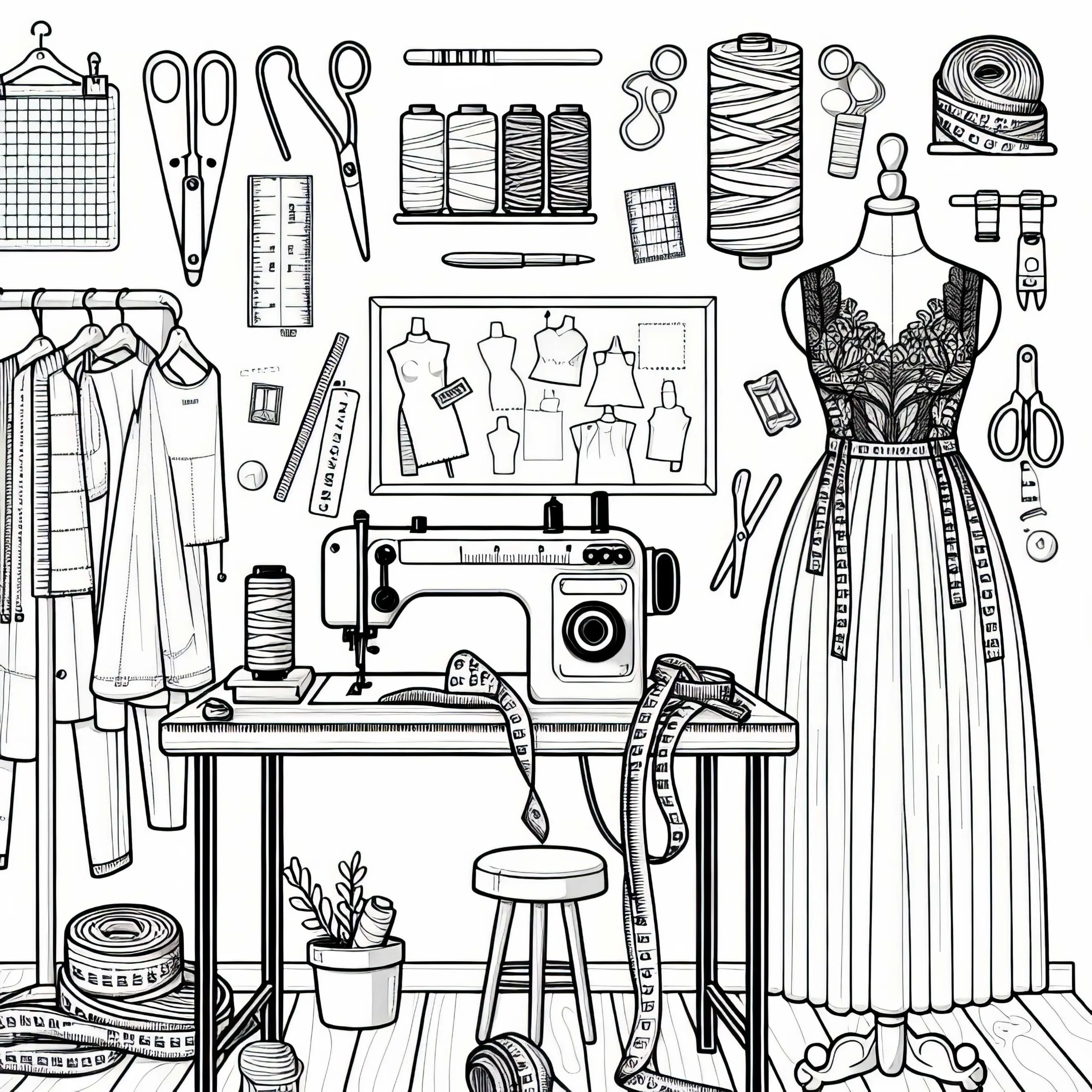 Atelier eines Modedesigners – Ausmalbild gratis