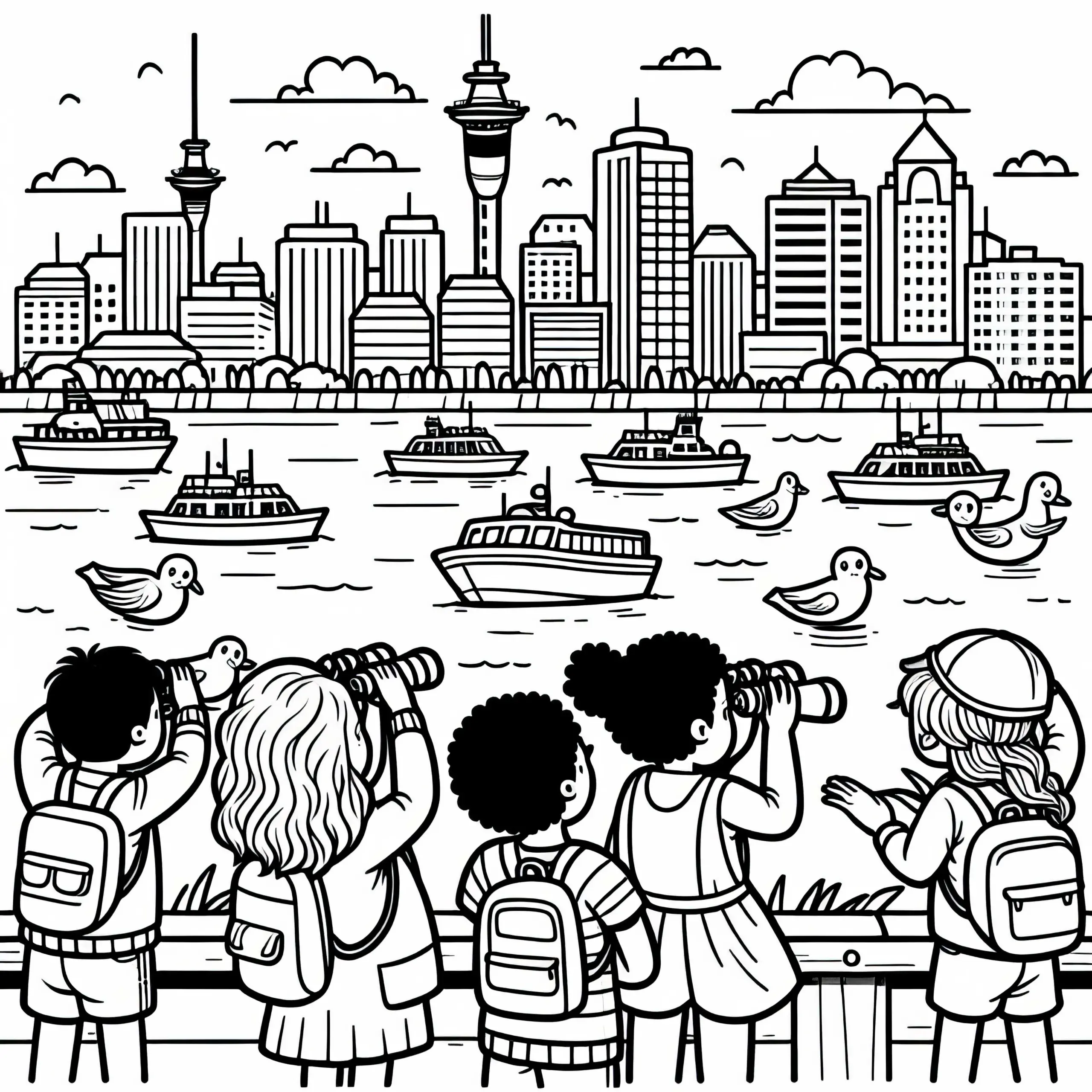 Auckland Boote im Hafen – Ausmalbild Kostenlos