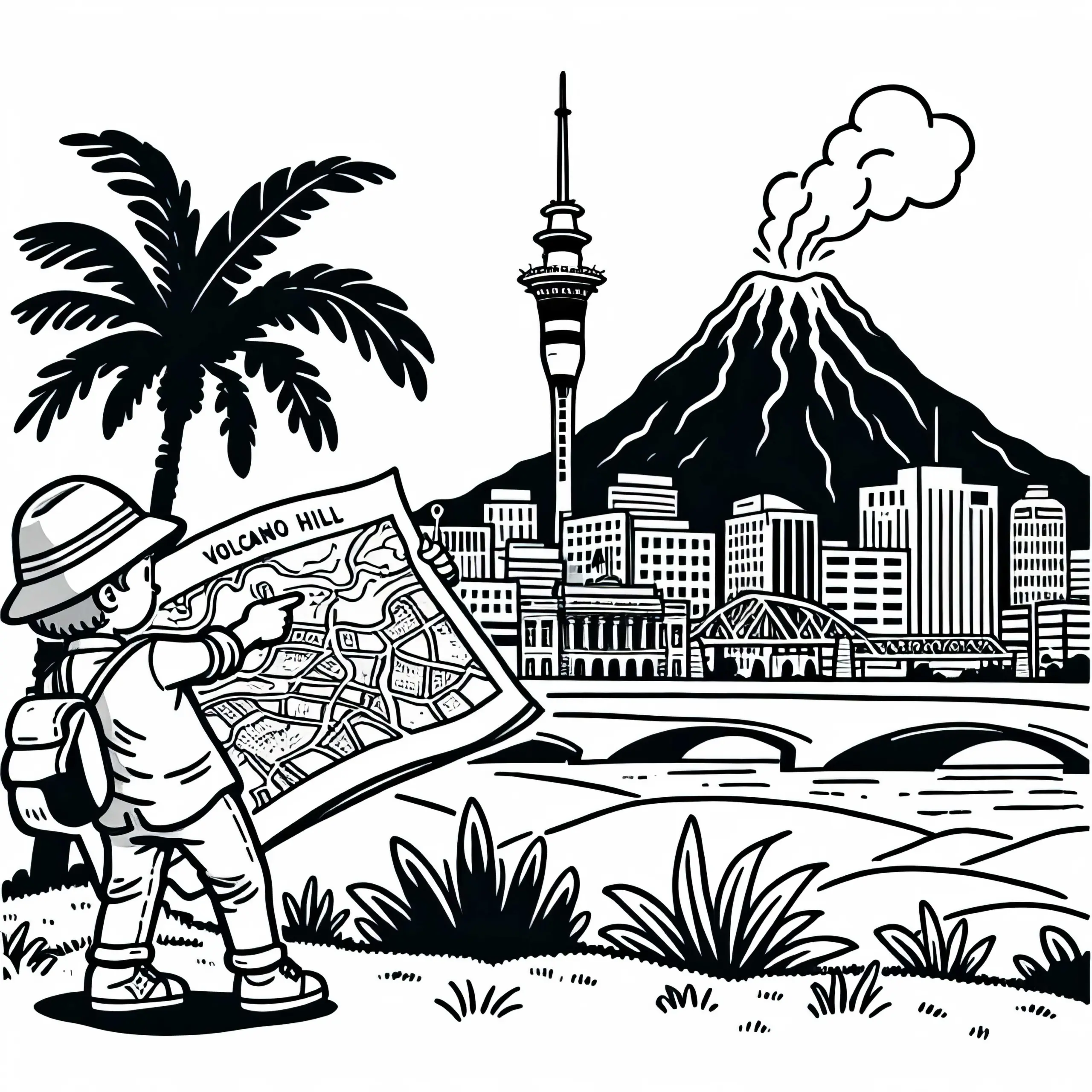 Kostenloses Ausmalbild von einem Vulkanhügel in Auckland