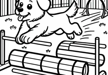 Ausmalbild eines Hundes auf dem Hundeplatz – Kostenlos zum Download