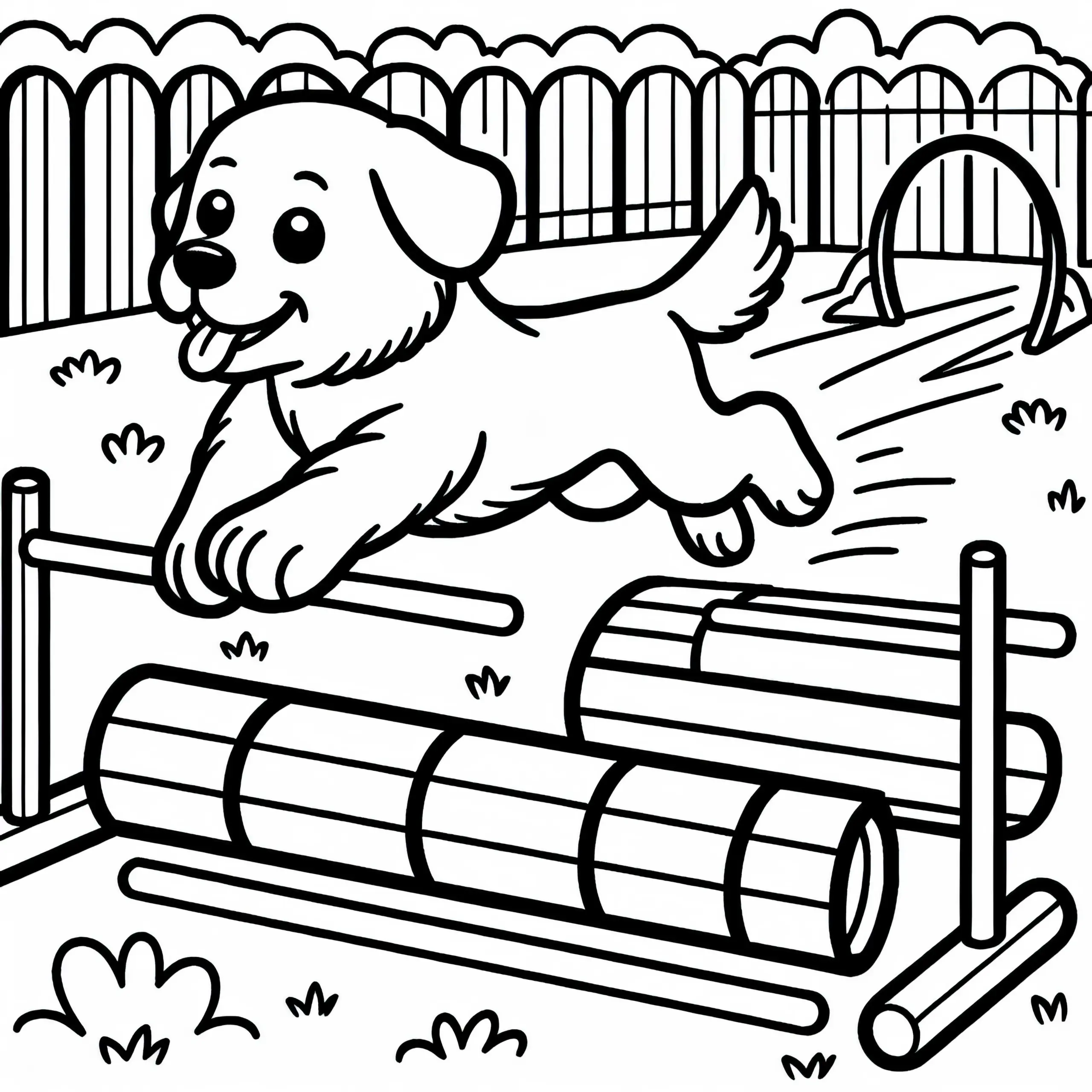 Ausmalbild eines Hundes auf dem Hundeplatz – Kostenlos zum Download