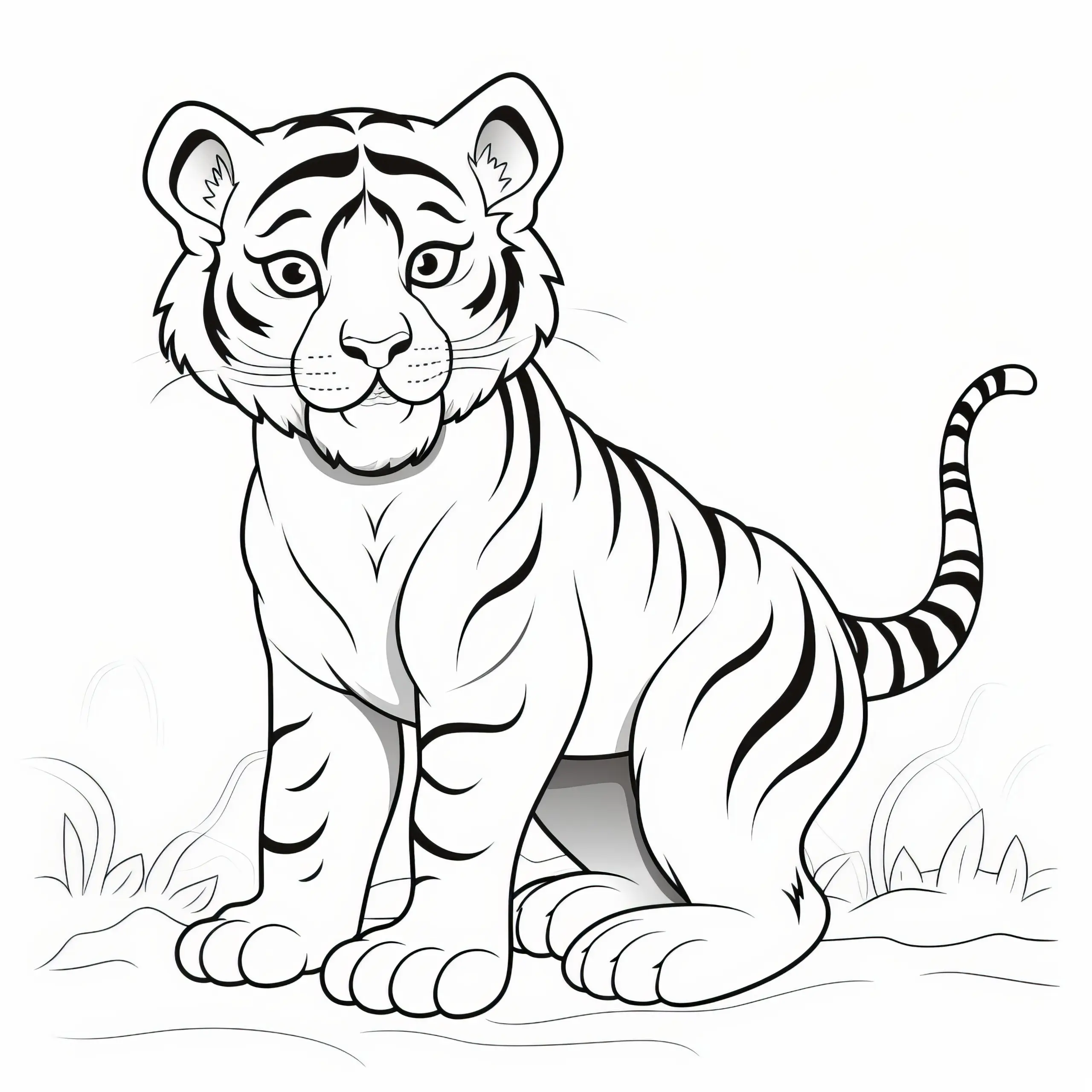 Aufmerksames Tigerjunges: Malvorlage für Kinder (Kostenlos) (Ausmalbild)