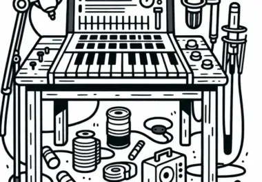 Ausmalbild: Zubehöre und Musikinstrumente kostenlos herunterladen