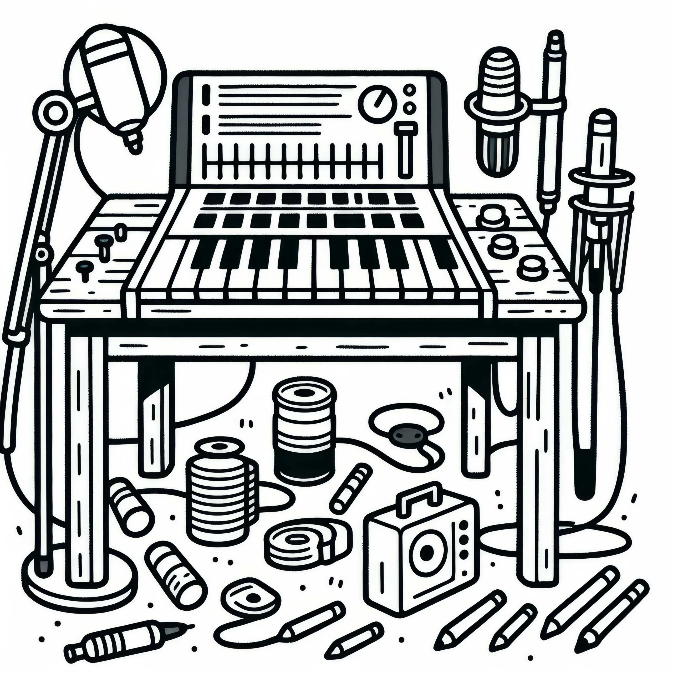 Ausmalbild: Zubehöre und Musikinstrumente kostenlos herunterladen
