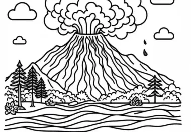 Ausbrechender Vulkan Ausmalbild Gratis – Hol dir dein kreatives Bild