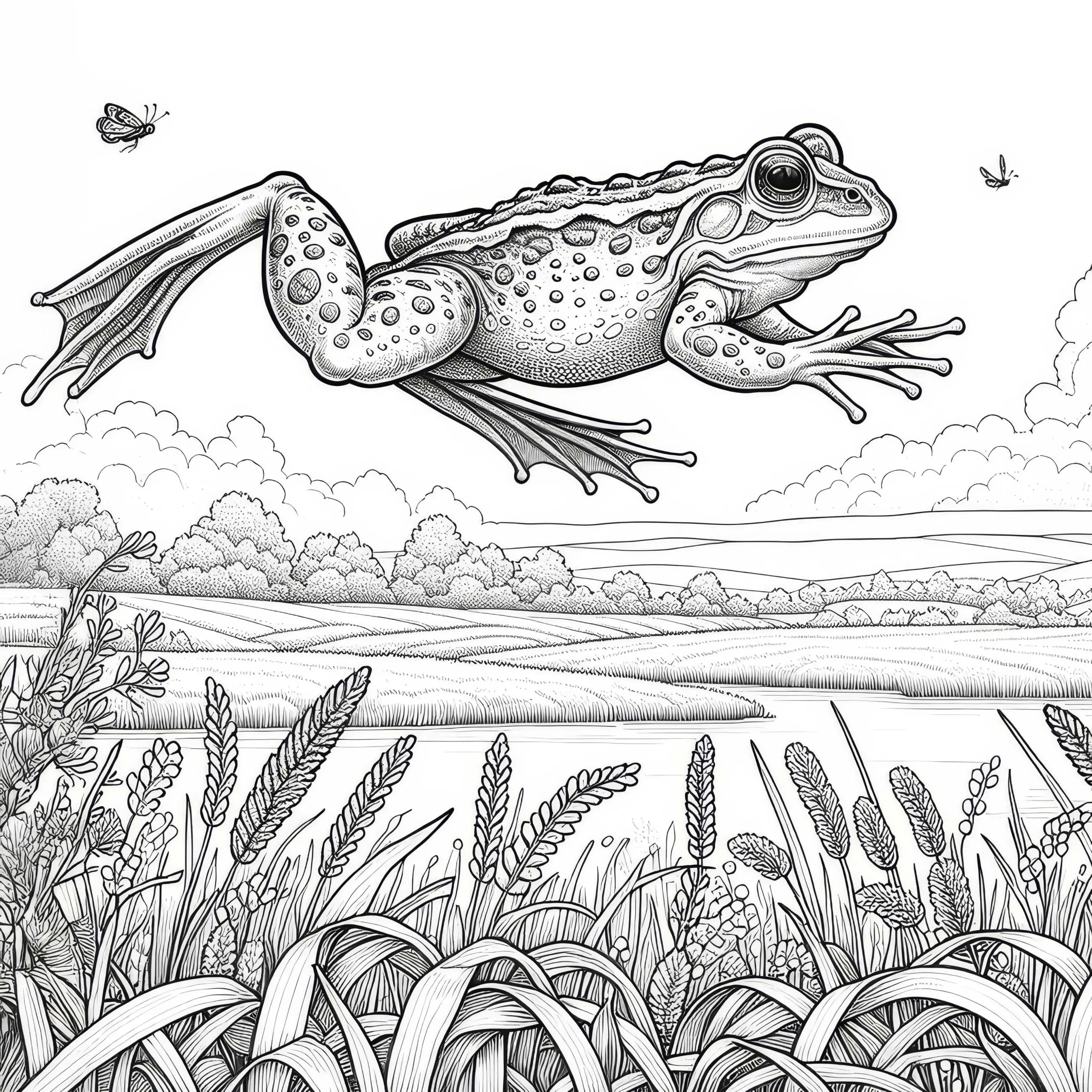Ausmalbild eines Frosches im Sprung über Feld (Gratis)