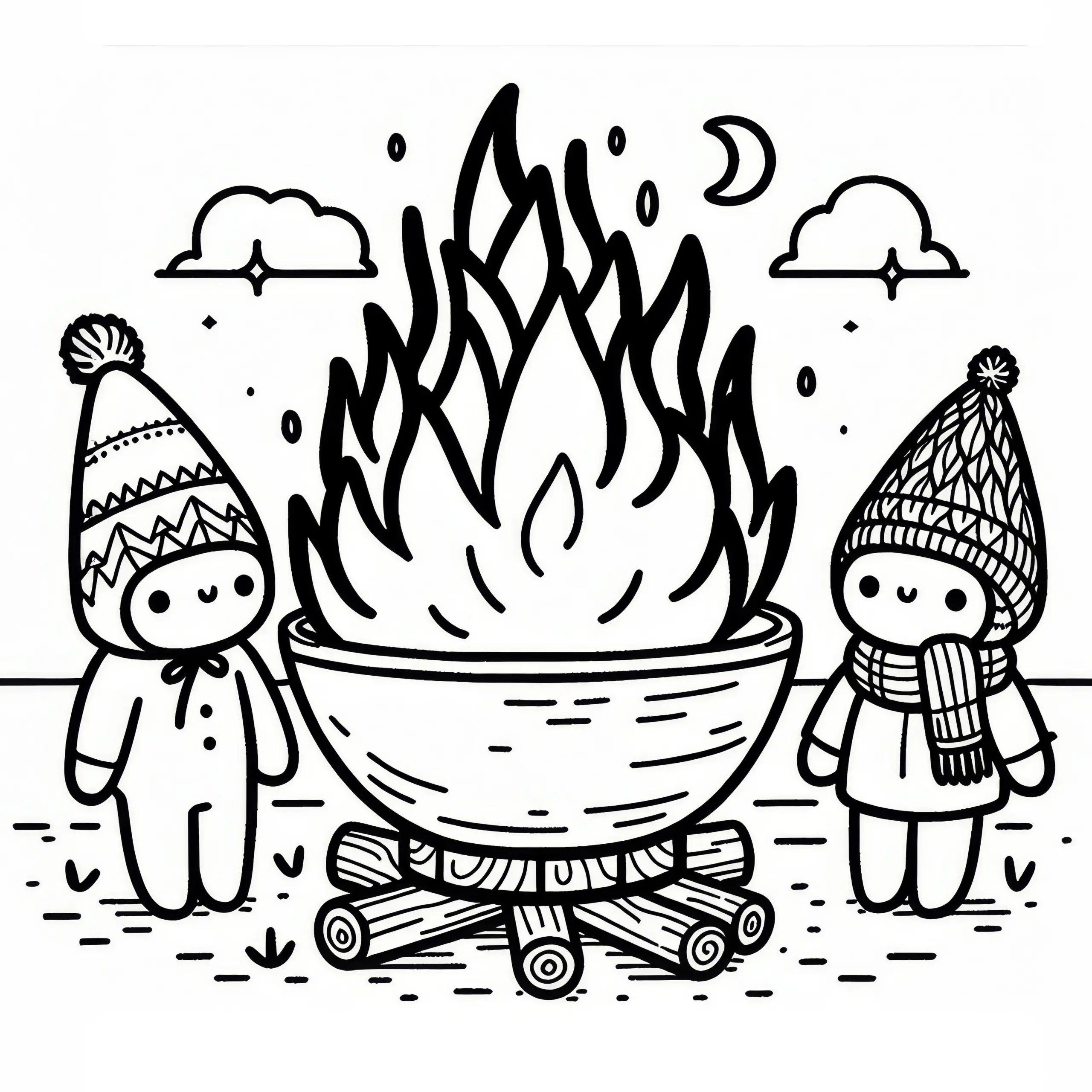 Ausmalbild mit Martinsfeuer in großer Feuerschale zum Martinsfest (Kostenlos)