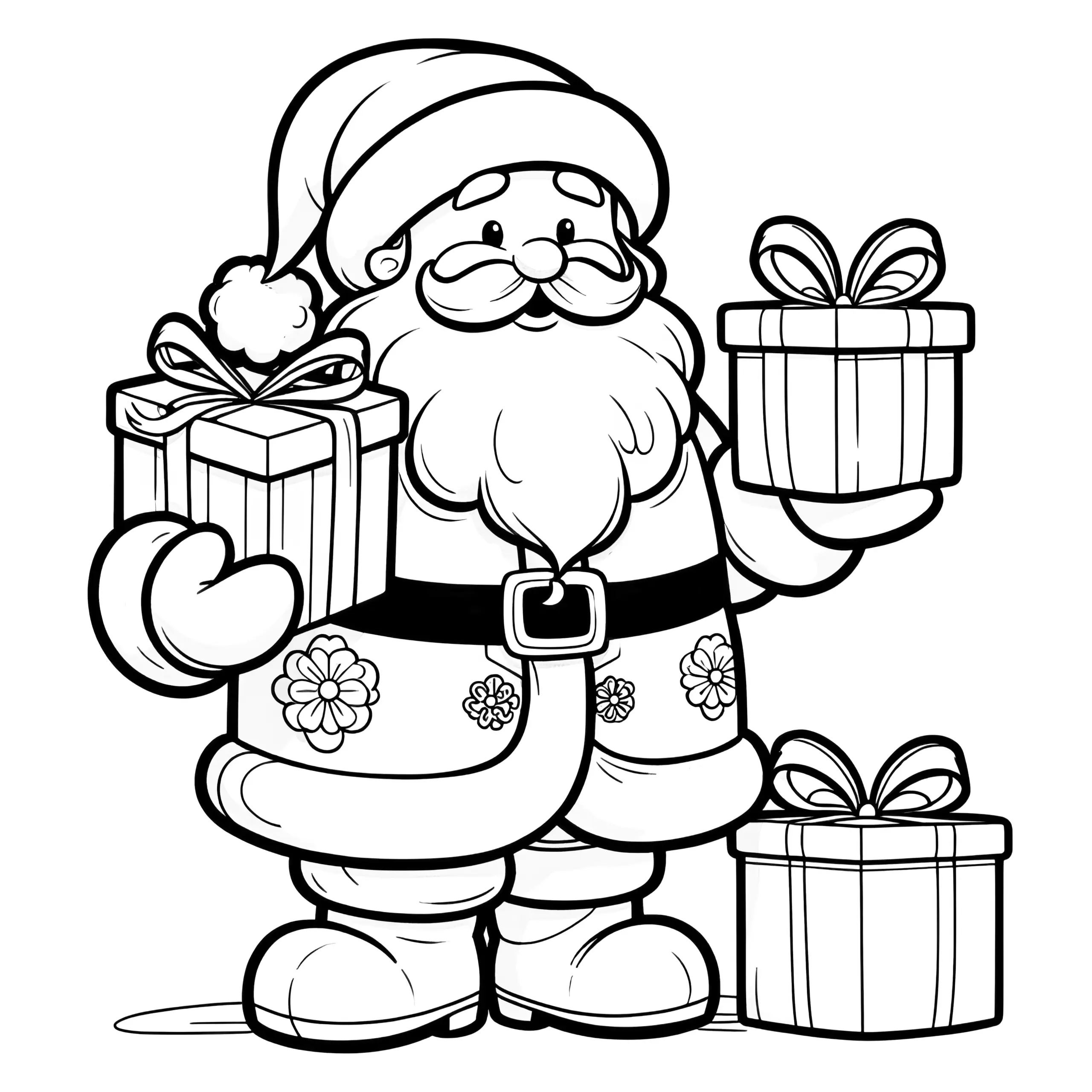 Ausmalbild Weihnachtsmann mit Geschenken