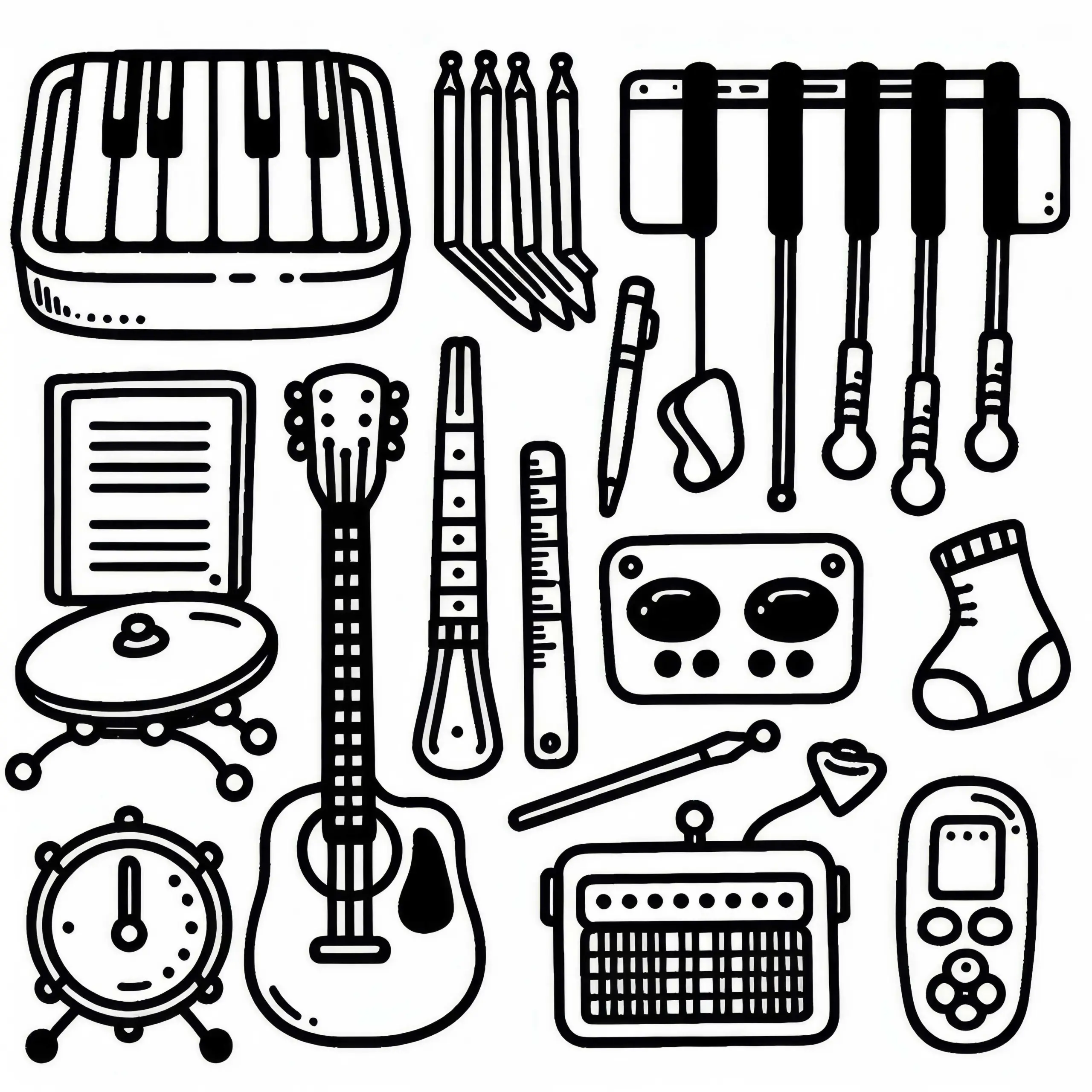 Ausmalbild Zubehör Musikinstrumente Kostenlos
