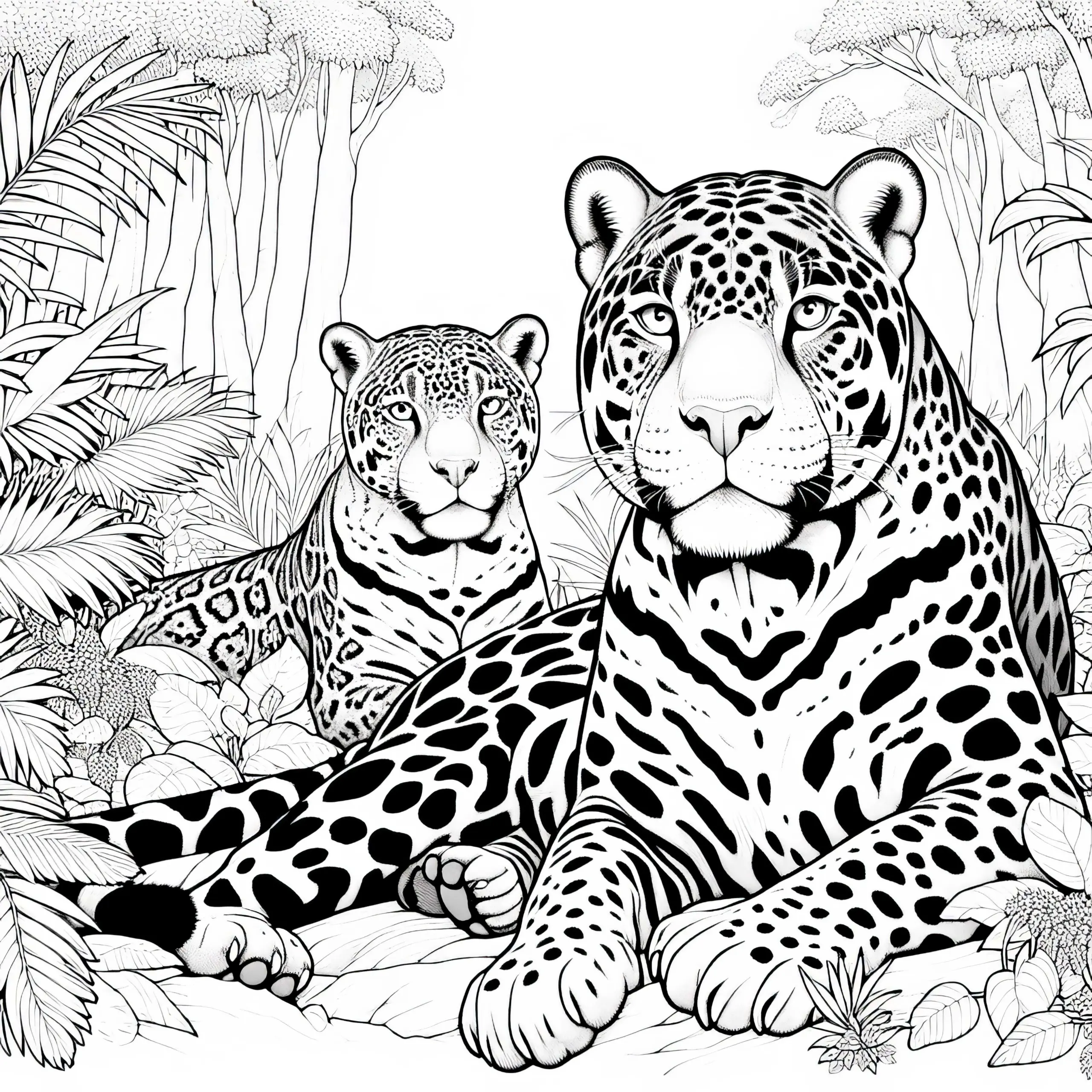 Ausmalbild von zwei Jaguaren (Kostenlose)
