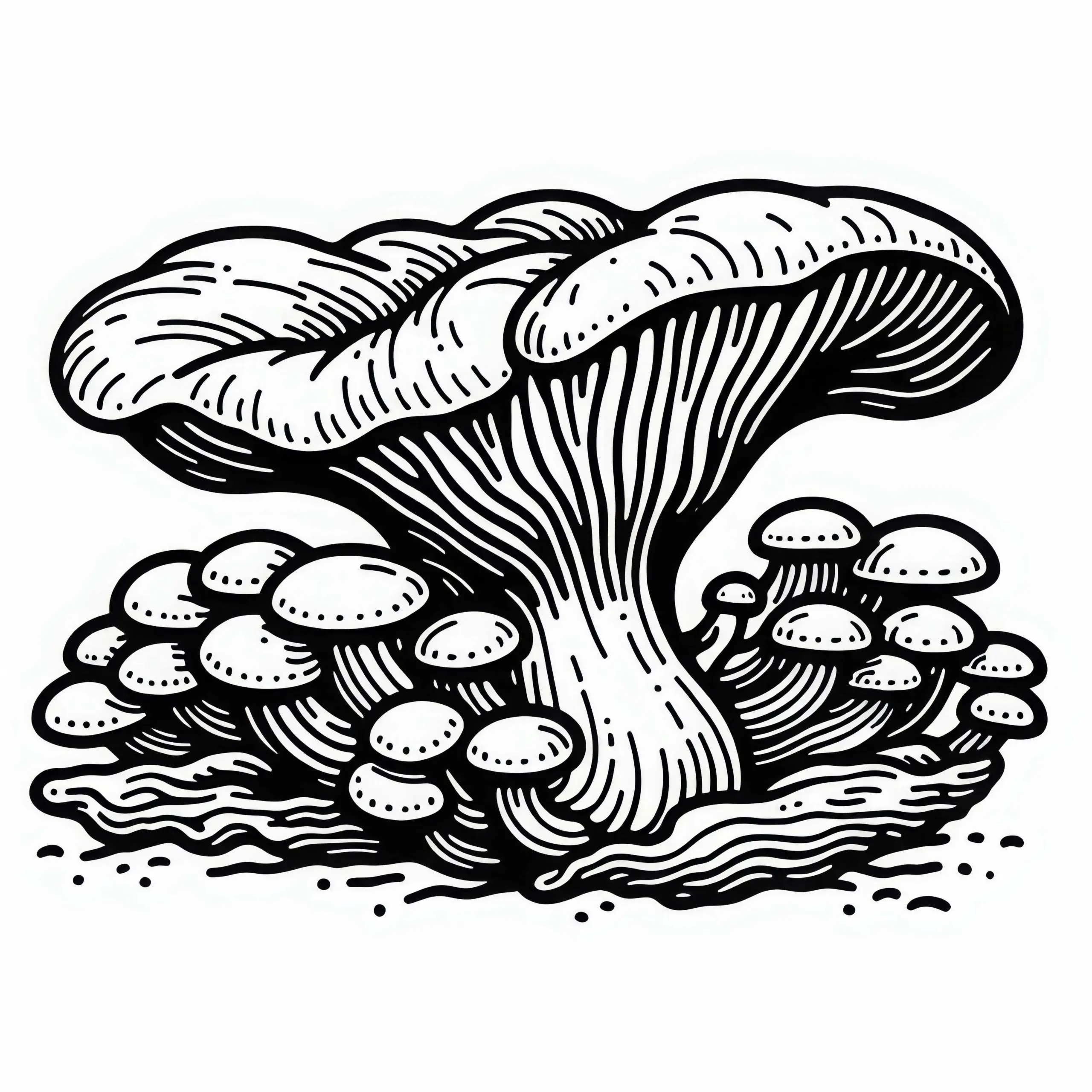Kostenlose Malvorlage eines Austernpilzes (Pleurotus ostreatus) (Ausmalbild)