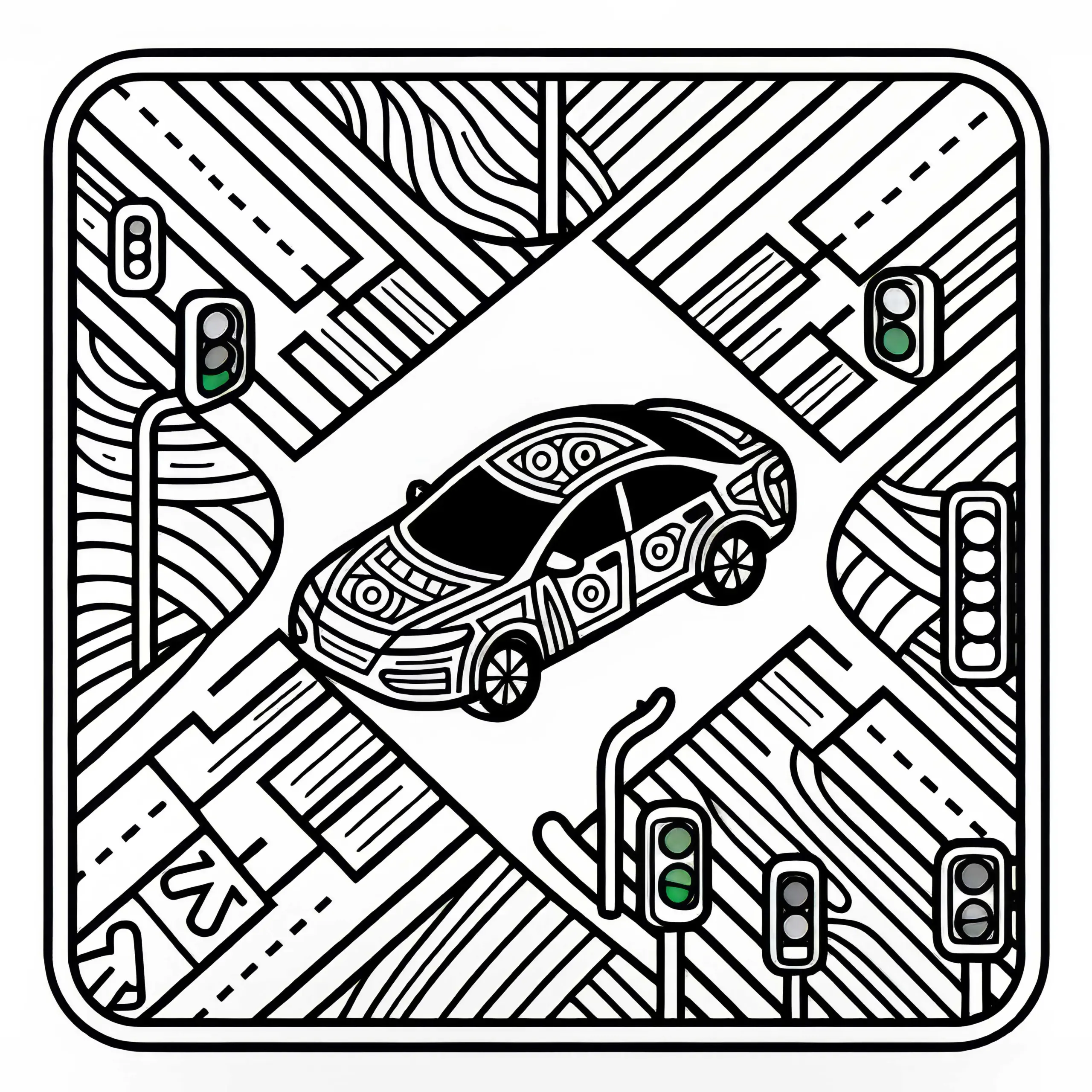 Auto auf Kreuzung Malvorlage Kostenlos (Ausmalbild)