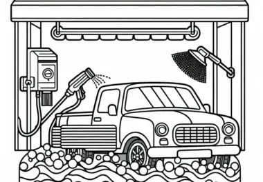 Auto in der Waschanlage – Ausmalbild für Jungs ab sechs kostenlos